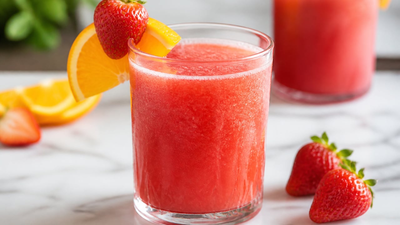 Island Time: Freshly squeezed strawberry orange juice.
